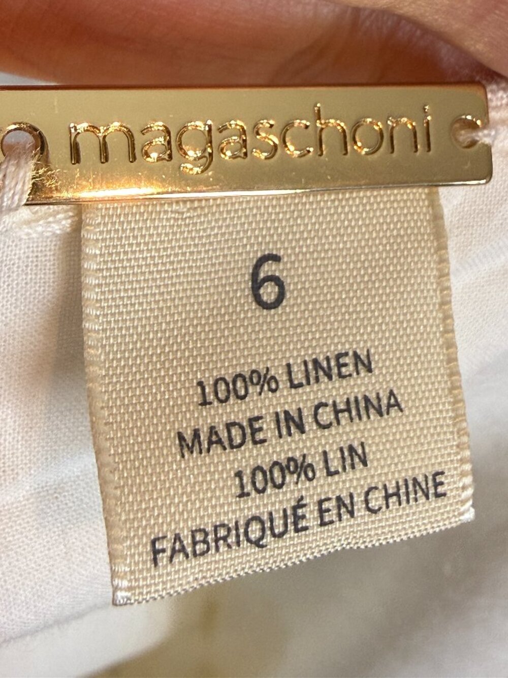 Magaschoni Linen Tropical Leaf Midi Dress Size 6 Ivory Beige Resort Coastal - Picture 9 of 10